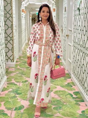 Brisara Block Print Pink Palace Maxi Dress - Resortwear